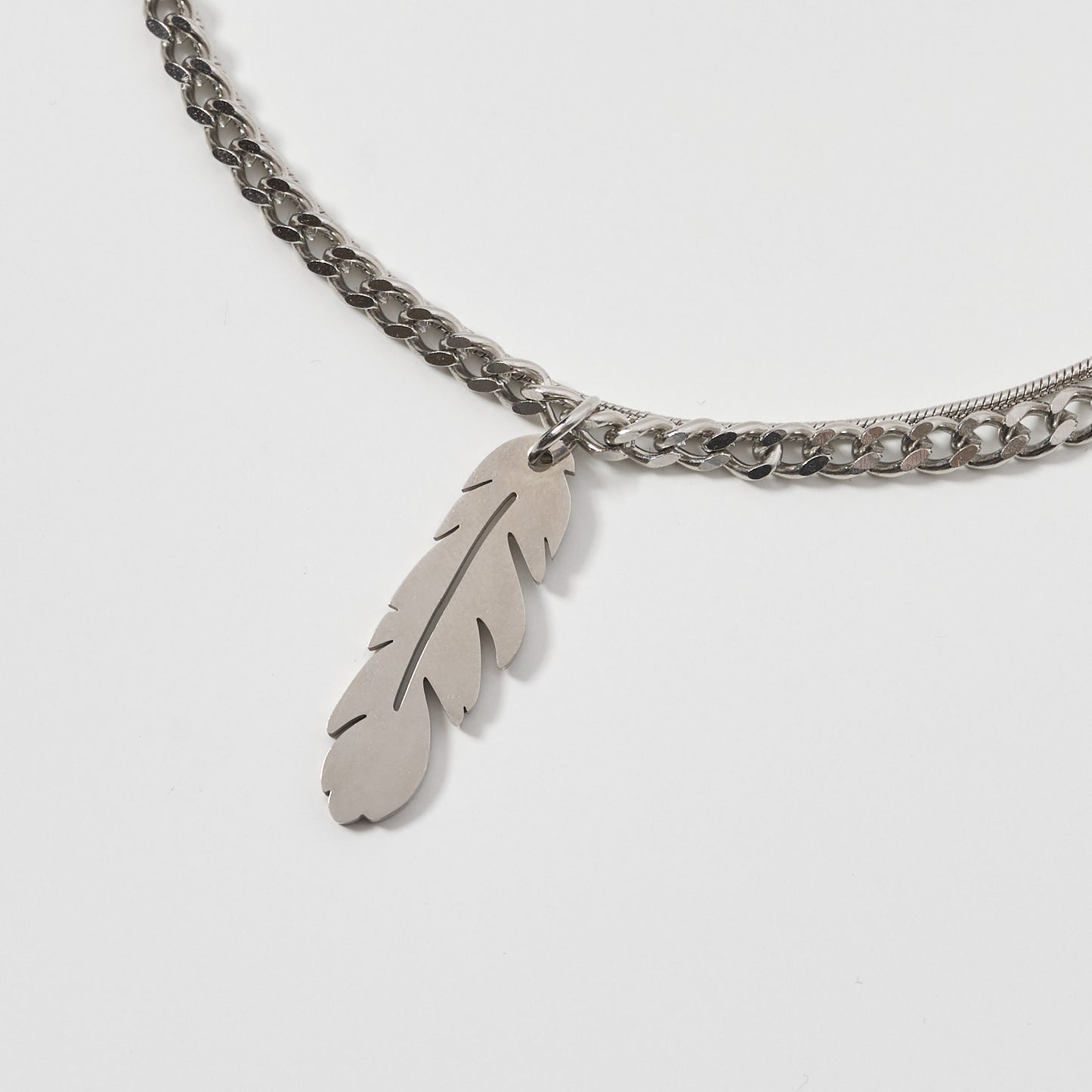 Double Titanium Feather Design Necklace